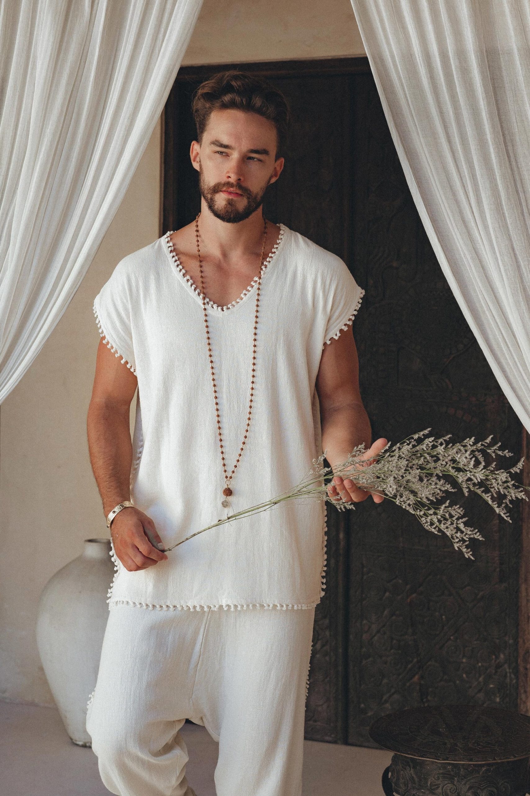 Boho Shirt Men With Knots Bohemian Hhandmade Mens