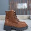 Women S Brown Suede Combat Boots Handmade Lace